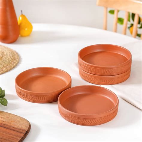 Earthen Terracotta Snack Plates Set Of 4 Online - Premium Snack Plate ...
