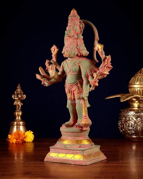 Buy Pure Brass Standing Panchmukhi Hanuman Idol – green sand patina ...