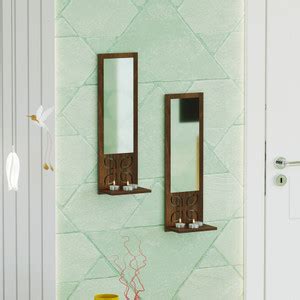 Bluewud Promys Wooden Wall Art with Mirror & Shelf (Set of Two) For ...