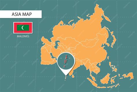 Premium Vector | Maldives map in Asia zoom version icons showing maldives location and flags