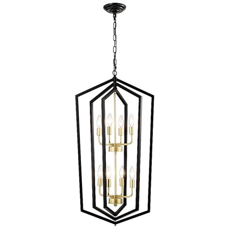 Forclover Pendant Lighting 8 -Light Matte Black and Gold Industrial ...