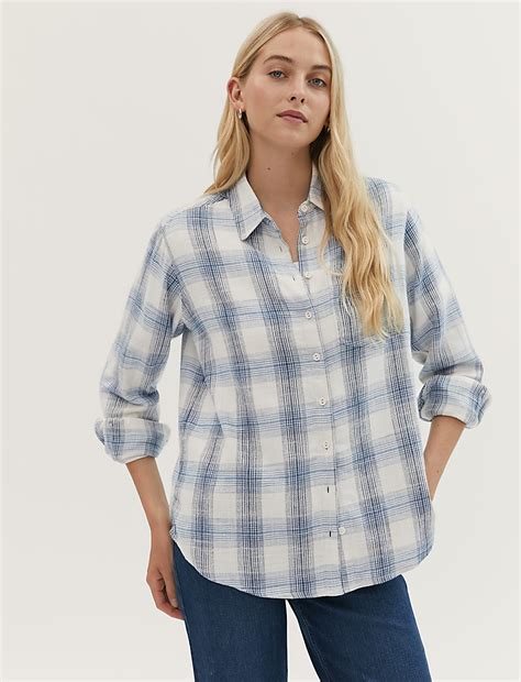 Buy Pure Cotton Checked Long Sleeve Shirt at Marks & Spencer