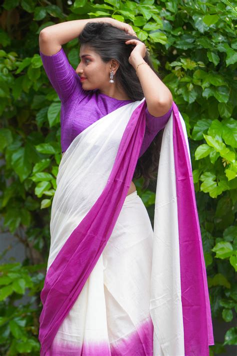 Off White and Purple shaded mul cotton saree – YoshnasByEla