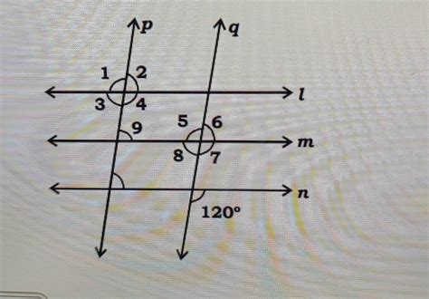 In the figure, L|| m, m || n and p || q.Find the angles 1, 2, 3, 4, 5 ...