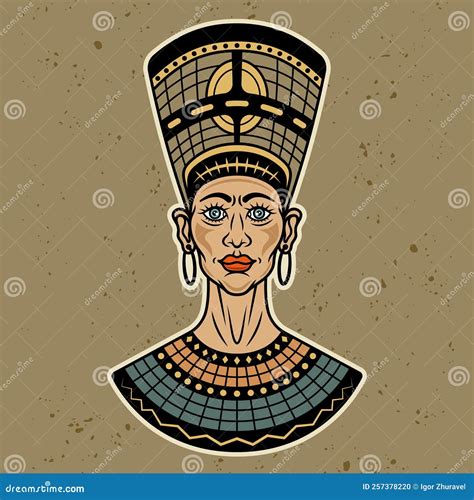 Ancient Egyptian Queen Nefertiti Vector Illustration in Colorful ...
