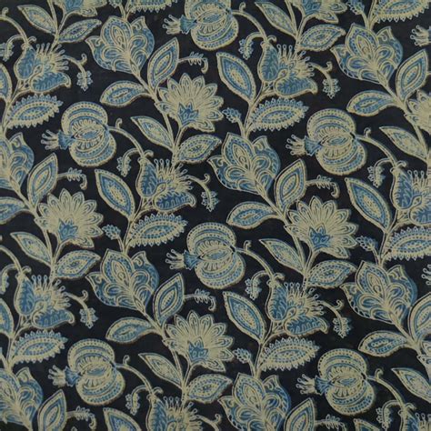 Pure Cotton Vanasati Black With Green Blue Jaal Hand Block Print Fabri ...