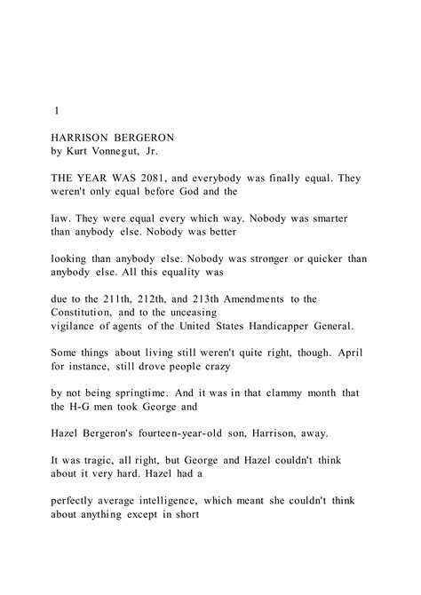1 harrison bergeron by kurt vonnegut, jr. the year w | DOCX