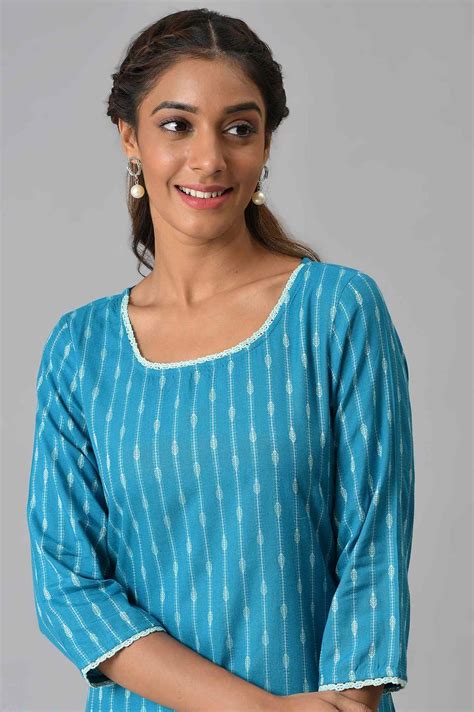Buy Green Dobby Boat Neck kurta Online for Woman | Shop for Aurelia