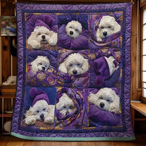 Bichon Frise Lazy Quilt Blanket Unique Dog Gifts - PrideearthDesign