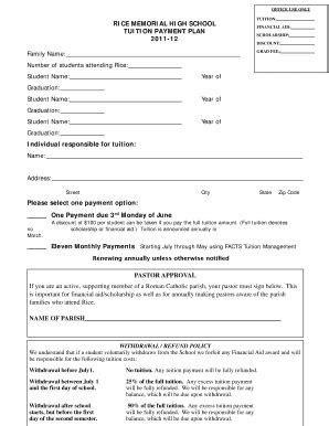 Fillable Online Tuition Payment Plan Form - Rice Memorial High School ...