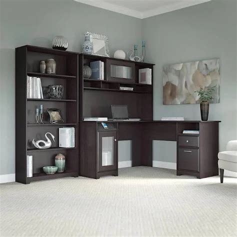 Cabot 60W L-Desk with Hutch and 5 Shelf Bookcase by India | Ubuy