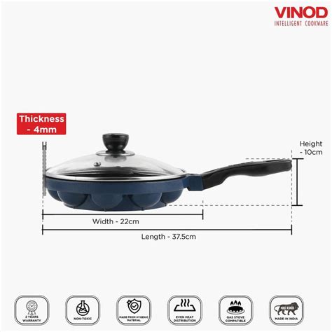 Buy VINOD Zest Aluminium Non-Stick Paniyarakkal with Glass Lid - 22cm ...