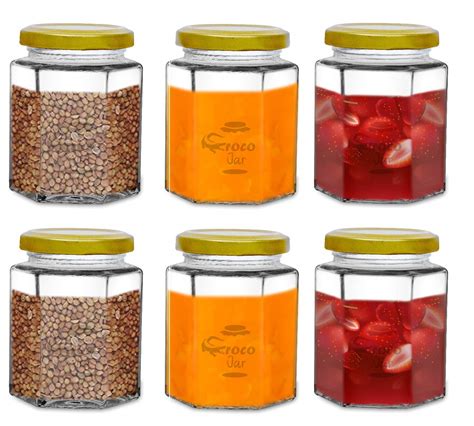 Buy CROCO JAR Hexagon Glass Jar & Container With Rust Free Air Tight ...
