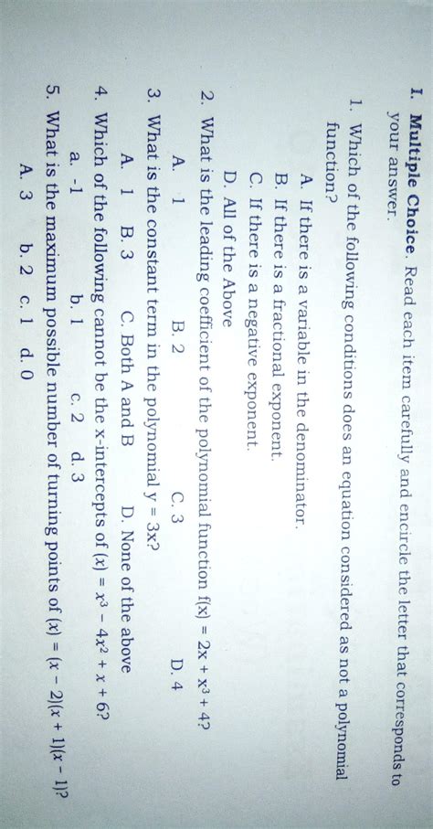 Read each item carefully and write the letter that corresponds to your ...