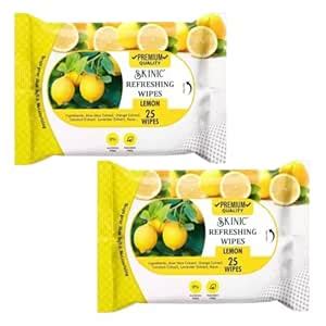 Skinic Refreshing Lemon Wipes, Alcohol-Free, Natural Ingredients, Pack ...