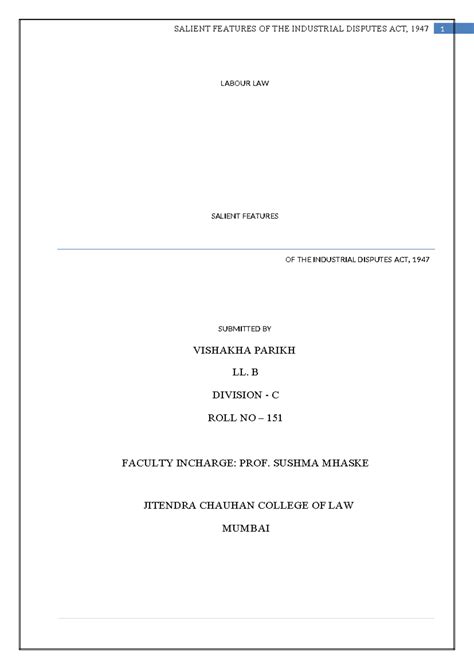 Salient Features of the Industrial Disputes Act, 1947 - Labour Law ...