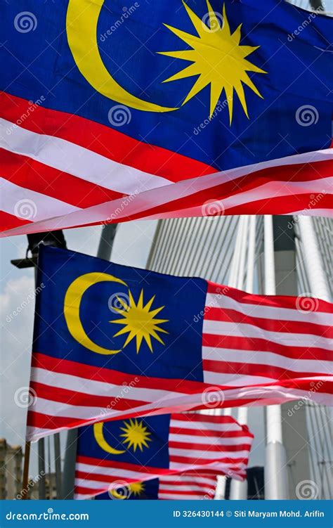 A Row of Malaysian Flags in the Wind Along Wawasan Bridge, Putrajaya on National Day 2023 Stock ...