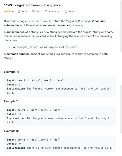 [LeetCode] 1143. Longest Common Subsequence