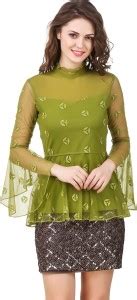 TEXCO Party Bell Sleeve Embroidered Women Green Top - Buy TEXCO Party ...