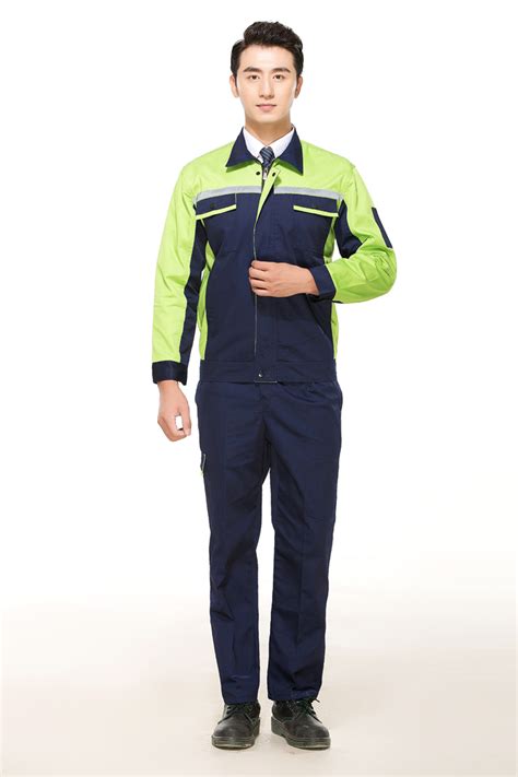 合肥反光条工作服定做款式藏青色拼绿色工作服长袖套装GZ-8016-合肥工作服