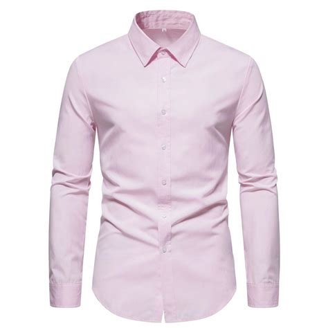 100%Cotton Pink Long Sleeve Slim Formal Dress Shirt for Men - Formal ...