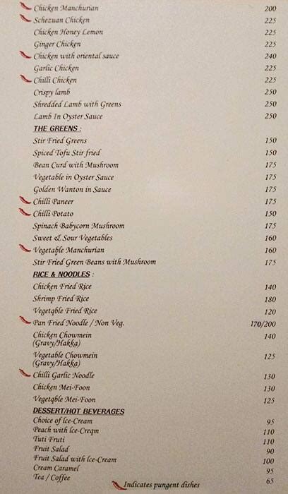 Menu at Dynasty Restaurant - Lytton Hotel, Kolkata