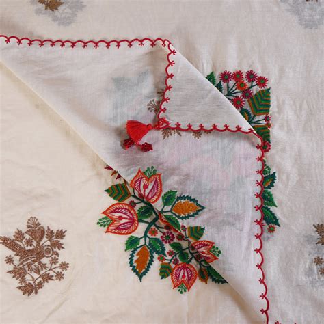 Buy Multi Color Embroidered Cotton Silk Stole 42129/1 | FFAB