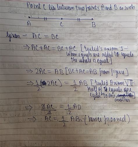 If a point C lies between two points A and B such that AC=BC, then ...