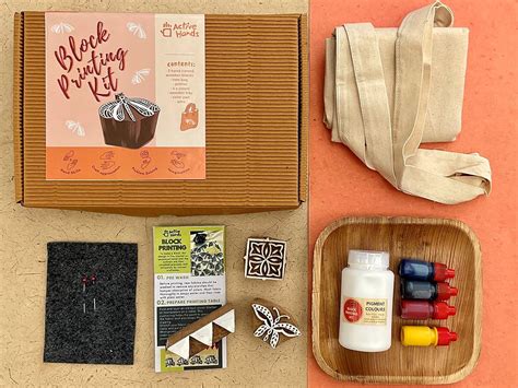 block printing diy kit with handmade wooden blocks and dyes- Multi ...