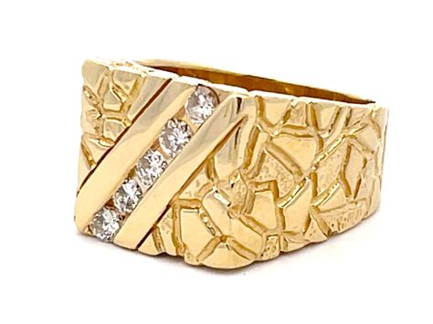 Gold Nugget Diamond Ring 14k Yellow Gold For Sale at 1stDibs | gold ...