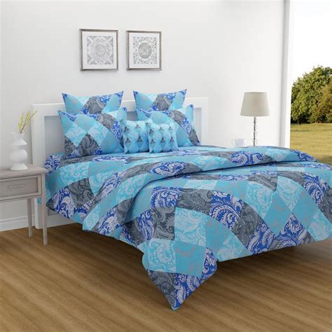 Buy SWAYAM Azure Tapestry Geometric Essence 160TC Cotton Queen Bedsheet ...