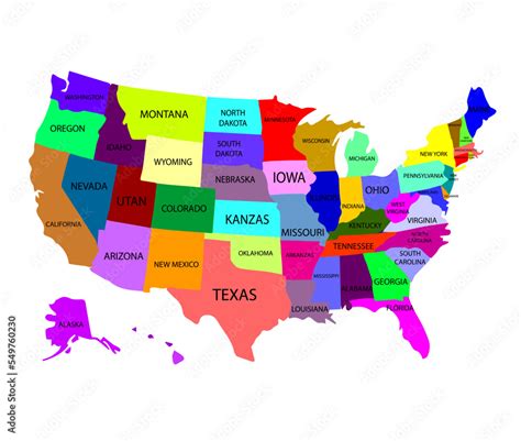 USA map with state names. Сolor map Stock Vector | Adobe Stock
