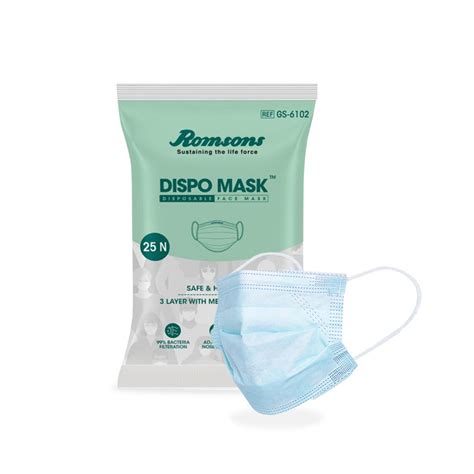 Romsons Dispo Mask 100% Disposable Face Mask-Safe & Hygienic 3 Layers ...