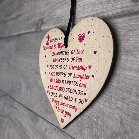 2nd Wedding Anniversary Gift Wooden Heart Cotton Second Wedding ...