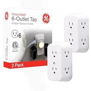 GE 6 Outlet Wall Plug Adapter Power Strip 2 Pack, Extra Wide Spaced ...