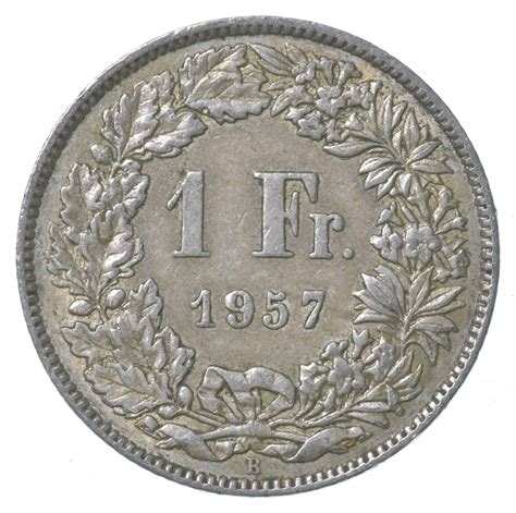 SILVER - Roughly the Size of a Quarter - 1957 Switzerland 1 Franc ...