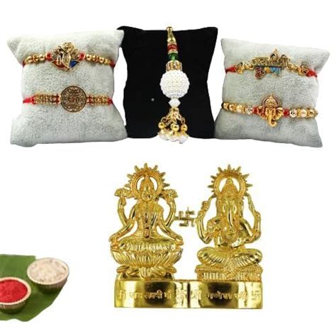 Karauli Collection Rakhi Combo Set with Lakshmi Ganesha Statue And Roli ...