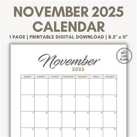 November 2025 Calendar Printable Download November 2025 Printable PDF ...