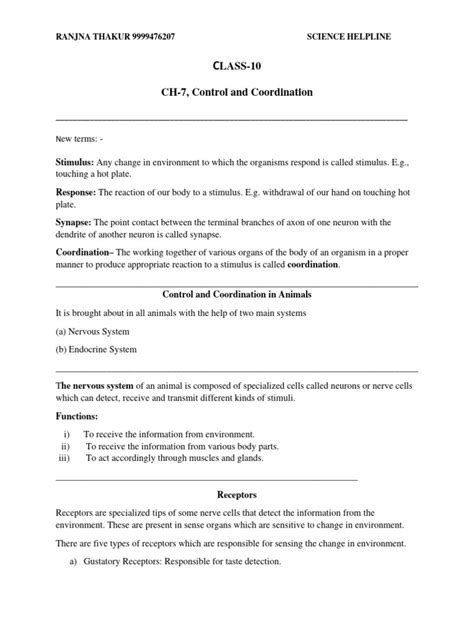 Image result for Control and Coordination Notes From PDF