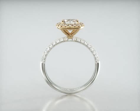 Knife Edge Pavé Engagement Ring Embellished With a Single Row Pavé Halo ...