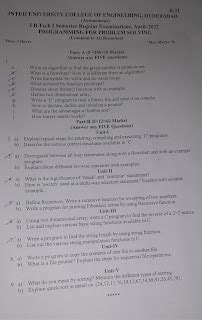 JNTUH B.Tech 1st Year Latest Question Papers Download...