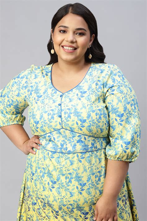Buy Yellow Floral Flared Plus Size Dress Online for Woman | Shop for ...