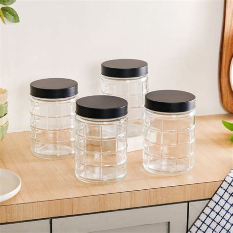 Glass Storage Jars With Airtight Lid Set Of 4 Checks 1350ml Online ...