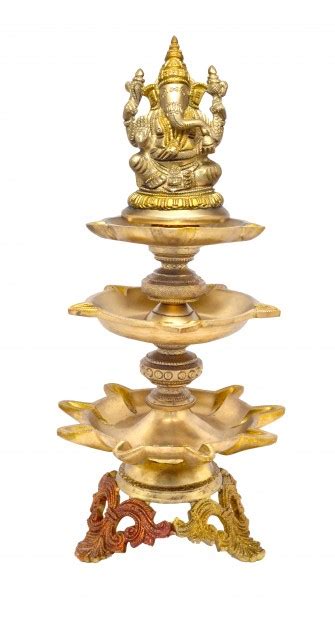 Buy Ganesha Design Nineteen Wick Brass Oil Lamp Diya Brass Showpiece ...