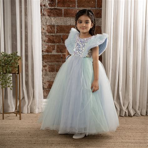 Buy Ministitch Sequin body Angel sleeves fit and flare ball gown for ...