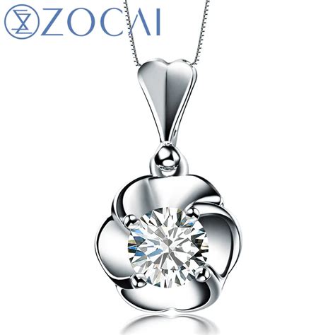 ZOCAI brand 0.28 CT CERTIFIED I J / SI 18K white gold DIAMOND Pendant ...