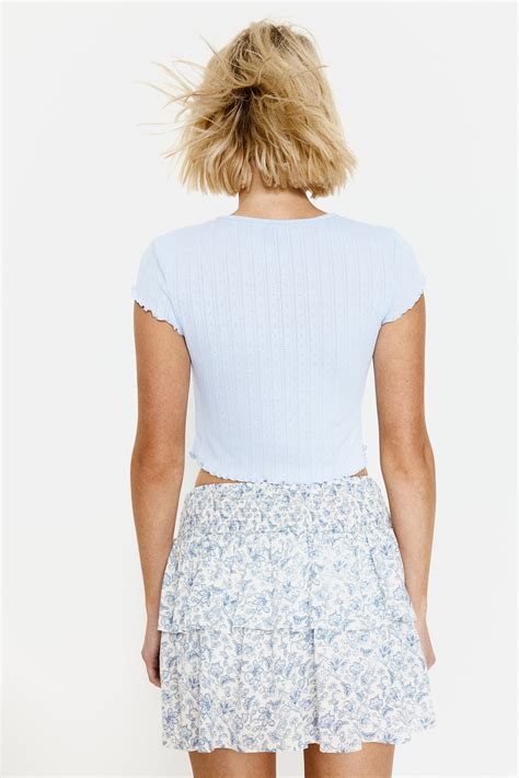 Overlock-detail pointelle top - Light blue - Ladies | H&M IN