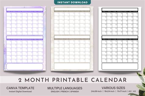 2 Month Calendar Printable