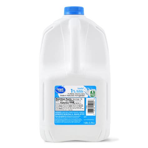 Great Value 1% Low Fat Milk, Gallon, 128 fl oz - Walmart.com