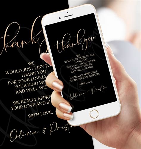 Digital Black Gold Thank You Card Template, Editable Electronic Thank ...